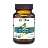 Himalaya Ashwagandha root caplets bottle features calm stress support imagined in daily use