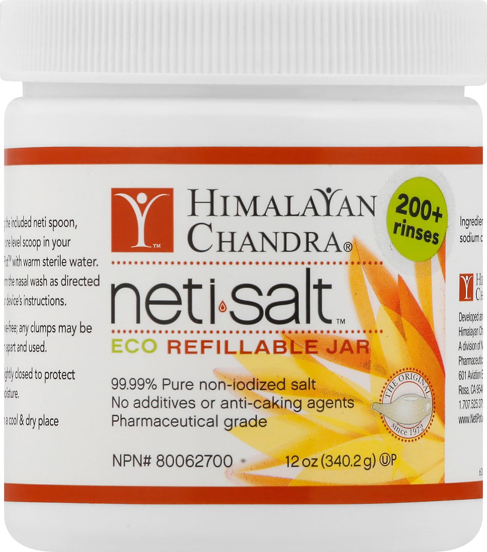 Himalayan Chandra Neti Pot Salt Jar with 12 oz of pure non-iodized salt for nasal rinses