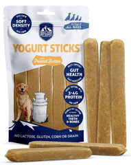Himalayan Dog Chew Yogurt Sticks with Peanut Butter show texture and ingredients