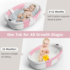 Himold collapsible baby bathtub folded for storage demonstrates ultra-compact portability.
