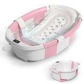 Himold collapsible baby bathtub in open configuration offers roomy, safe bath space.
