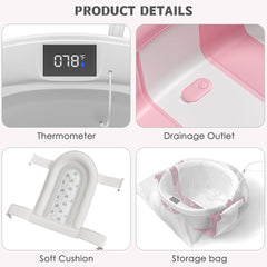 Himold tub cushion provides gentle neck support during bathtime.