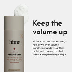 Close-up of creamy lather from Hims Max Volume Conditioner showing lightweight hydration