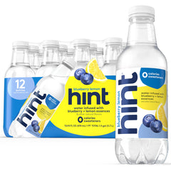 Hint Blueberry Lemon bottle front with zero calories and crisp flavor