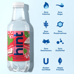 Hint fruit-infused water glass with ice, tasty hydration with real fruit essences.