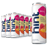 Hint Peach Raspberry canned water front view showing refreshing, zero-calorie hydration on the go.