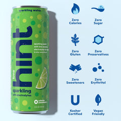 Hint Sparkling Lime can closeup highlights real fruit flavor without sugar.