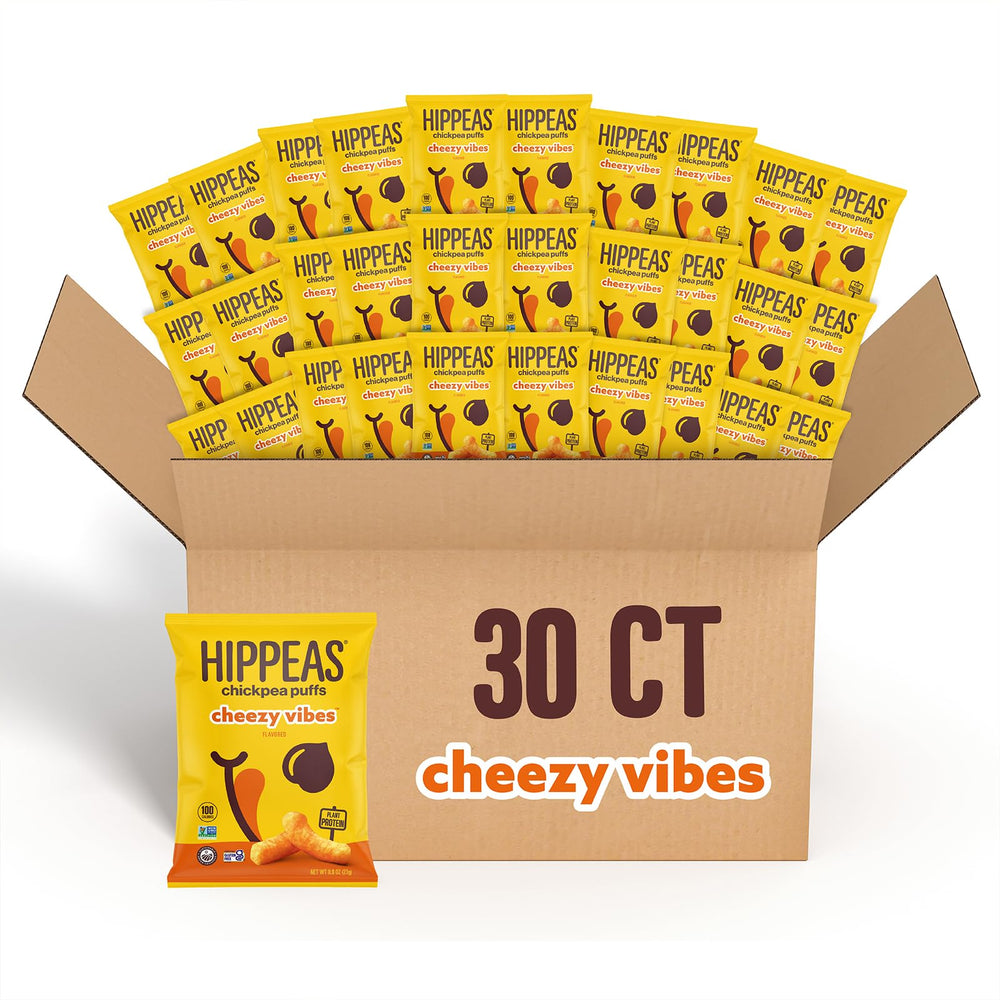 HIPPEAS Cheezy Vibes bag with crispy chickpea puffs for on-the-go snacking