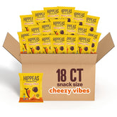 HIPPEAS Cheezy Vibes chickpea puffs bag close-up, a crunchy plant-based snack.