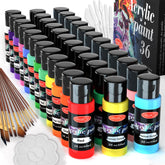 HissiCo 36-color acrylic paint bottles with vibrant pigments for rich, long-lasting artwork.