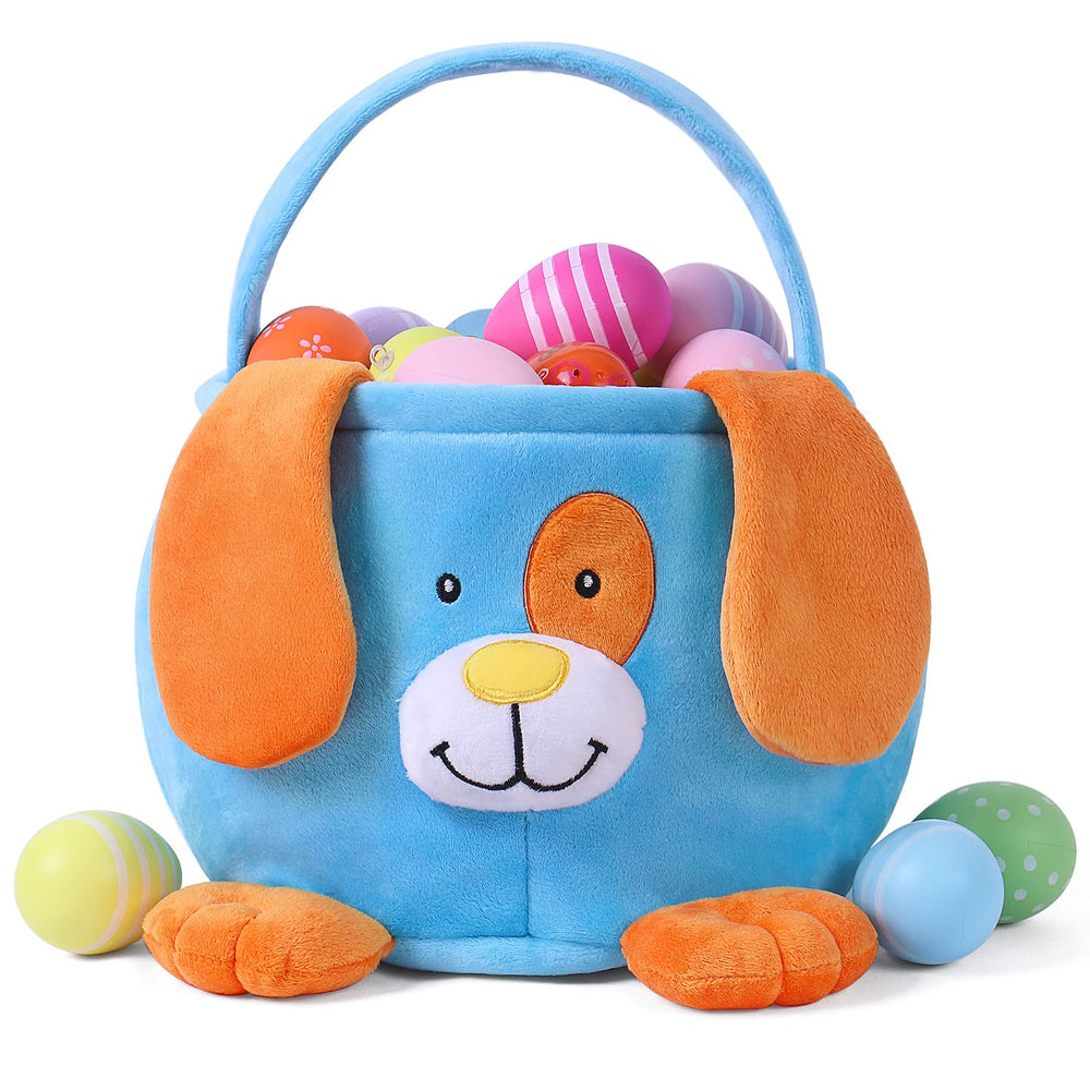 HitToys Easter Bunny Basket with a cute plush face, ideal for Easter egg hunts and play.