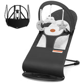 HKAI Baby Bouncer in dark grey fabric for breathable comfort.