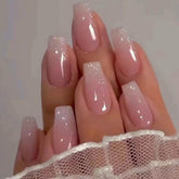Hkanlre Bling coffin nails in pink gradient for quick at home manicure