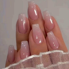 Hkanlre Bling coffin nails in pink gradient for quick at home manicure