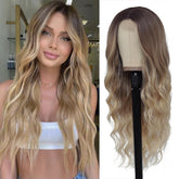 HMHIFI long ombre blonde wig front view highlights 26-inch waves for bold styles