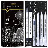 HNIHUY white ink pens 6-pack on black paper for bold highlights and crisp details.