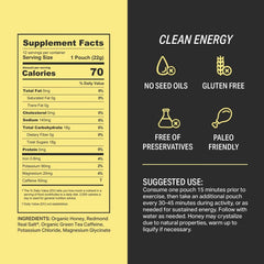 HNY+ Buzz energy gel label with organic honey and electrolyte info.