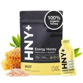 HNY+ Buzz energy gel pack for on-the-go fueling and quick carbs.