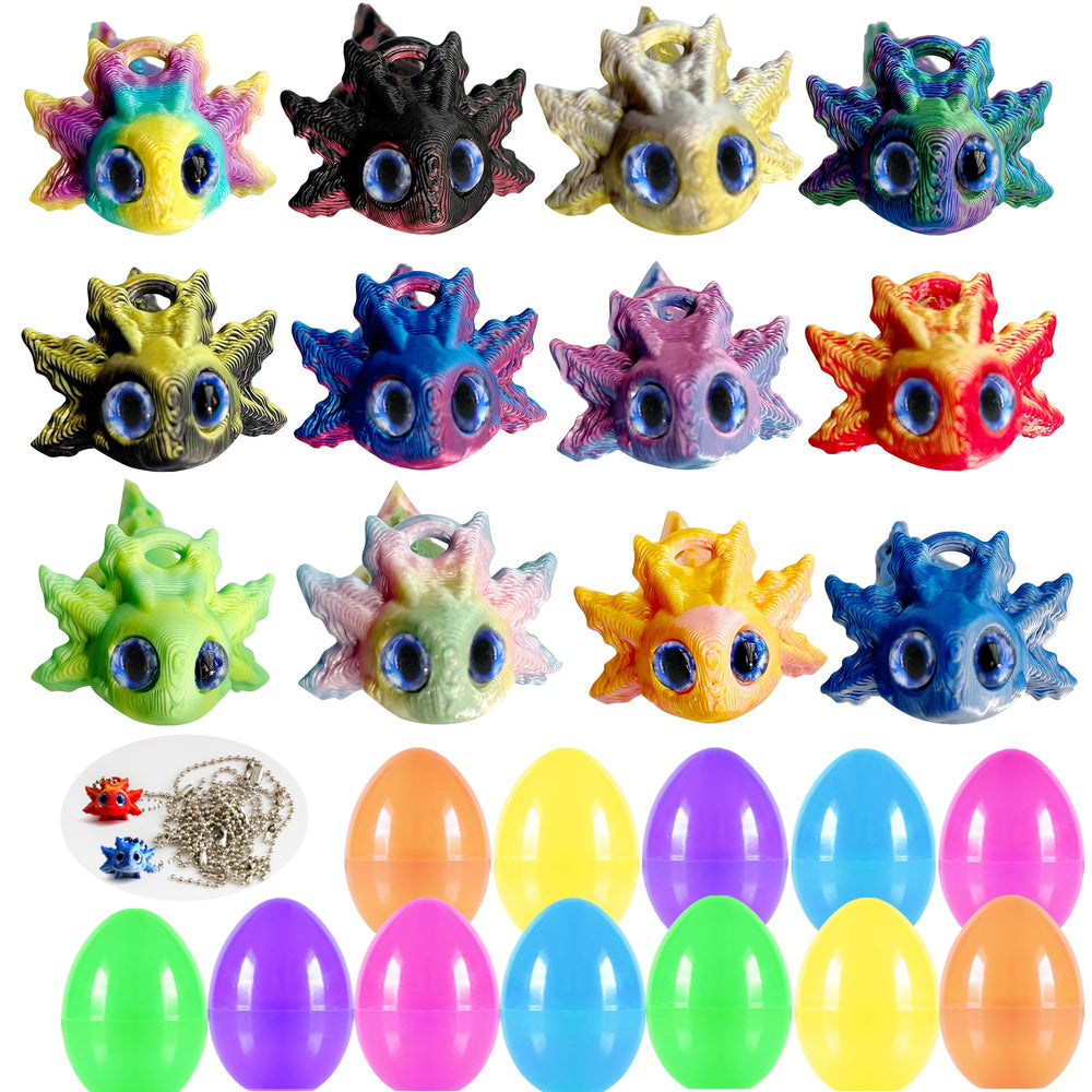 HNZZJY 12-pack prefilled Easter eggs with colorful axolotl figures for quick Easter egg hunts.