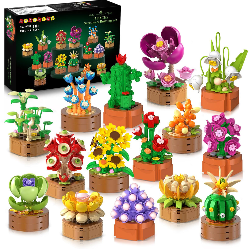 HOGOKIDS flowers-succulents-15-pack close-up — decorative maintenance-free interior accents.