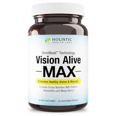 Holistic Health Labs Vision Alive Max bottle front view highlighting eye support nutrients.