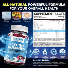 HOLLEGEND Glycine 3g gummies closeup highlights blueberry flavor and gentle digestion.