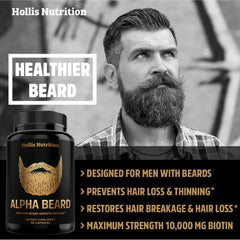 ALPHA BEARD packaging highlighting USA-made production and GMP standards.