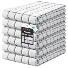Homaxy Premium Kitchen Towels six-pack with hanging loop for easy drying and storage.