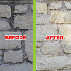 Home Armor Outdoor Cleaner on dirty brick shows grime and mildew removal