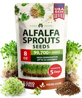HOME GROWN alfalfa sprout seeds in bulk 8 oz, ready for fast germination.