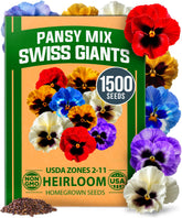 HOME GROWN Pansy Swiss Giants Mix seeds bag for fall planting and seasonal color.
