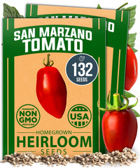 HOME GROWN San Marzano seeds packaging showing authentic heirloom quality for reliable planting.
