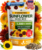 HOME GROWN Sunflower Seeds Mix Pack collection shows nine varieties for colorful borders