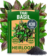 HOME GROWN Thai Basil seeds pack with high germination energy for thriving indoor or outdoor herb beds.