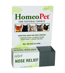 HomeoPet Feline Nose Relief bottle being poured for natural nasal support in cats