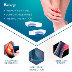 Homergy soft gel material heel cups cushion the heel on all-day wear