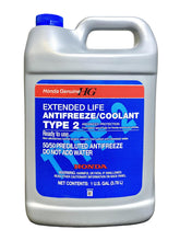 Honda Type 2 extended-life blue coolant bottle—ready-to-use 50/50 formula for Honda cooling systems.