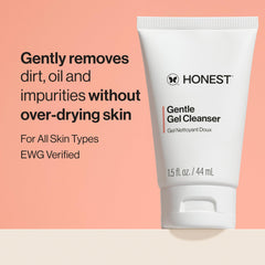 Honest Beauty mini Gentle Gel Cleanser label details highlighting chamomile and calendula.