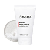 Honest Beauty mini Gentle Gel Cleanser packaging close-up for travel cleansing.