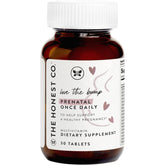 The Honest Company Love Bump bottle label shows NSF-certified non-GMO prenatal formula.