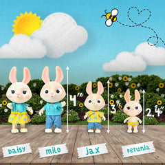 Honey Bee Acres McScampers son Jax figure supports caring sibling playtime.