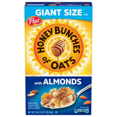 Honey Bunches of Oats with Almonds box front, a convenient pantry staple for quick breakfasts.