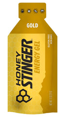 Honey Stinger Gold Energy Gel tube closeup shows quick, portable energy.