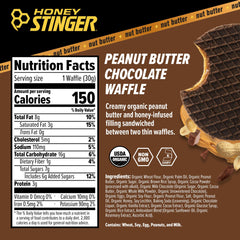 Close up of Honey Stinger waffle cross section showing chocolate and peanut butter center.