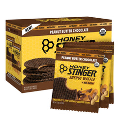 Honey Stinger Organic Peanut Butter Chocolate Waffle outer pack for on the go energy.