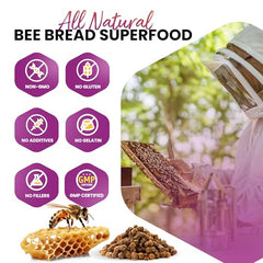 HONEYBEEZONE Bee Bread Capsules packaging box highlights non-GMO and gluten-free features.