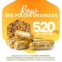 HONEYBEEZONE bee pollen capsules closeup, convenient daily capsule form for easy routine.