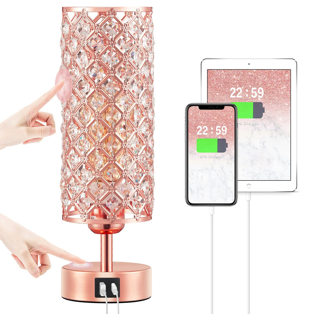 Hong-in Crystal Table Lamp base blends metal and crystals for sturdy, elegant bedside ambiance.