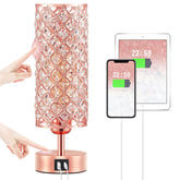 Hong-in Crystal Table Lamp base blends metal and crystals for sturdy, elegant bedside ambiance.