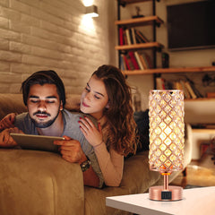 Hong-in bedside lamp includes USB-C and USB-A ports for convenient charging.